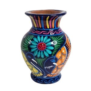 Authentic 5" Mexican Talavera Pottery Vase Hand Painted Terracotta Folk Art Bird